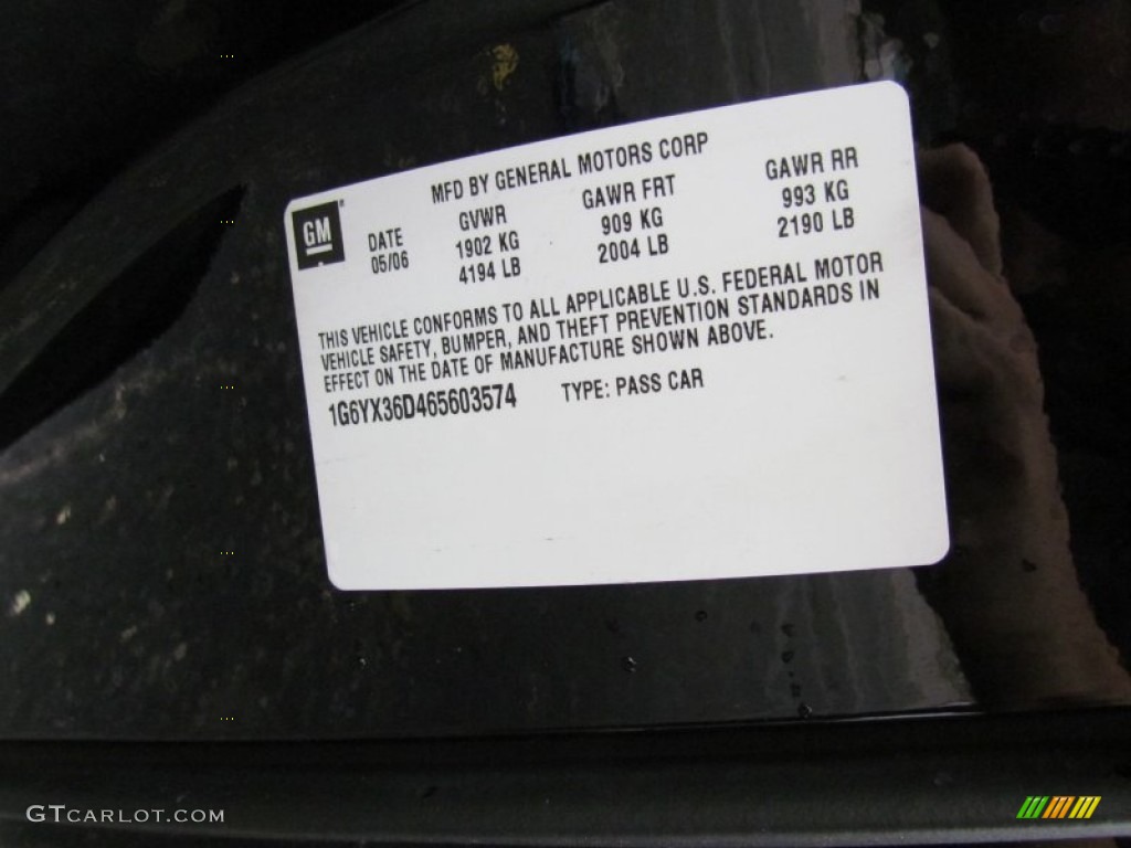 2006 Cadillac XLR -V Series Roadster Info Tag Photo #70440830