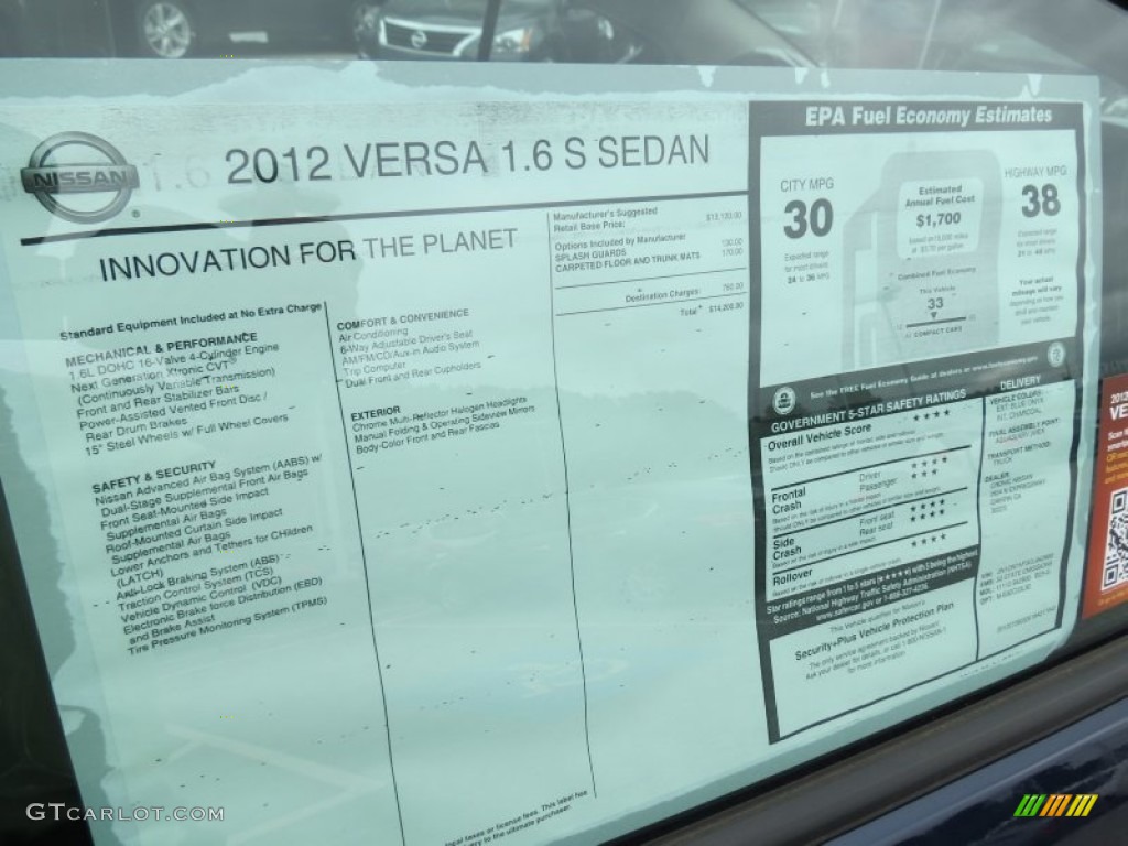 2012 Nissan Versa 1.6 S Sedan Window Sticker Photos