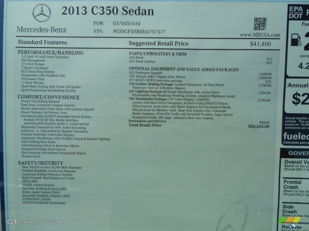 2013 Mercedes-Benz C 350 Sport Window Sticker Photo #70448543