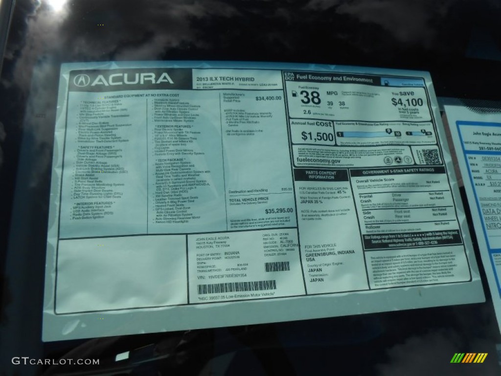 2013 Acura ILX 1.5L Hybrid Technology Window Sticker Photo #70456768