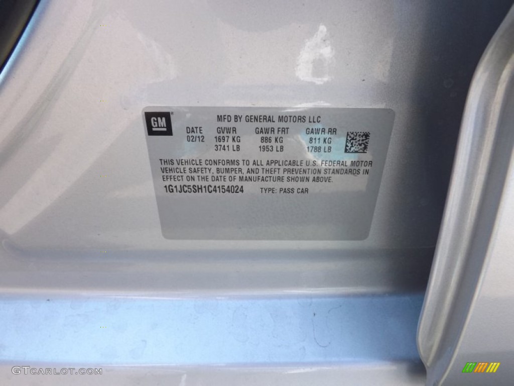 2012 Sonic LT Sedan - Silver Ice Metallic / Jet Black/Brick photo #21