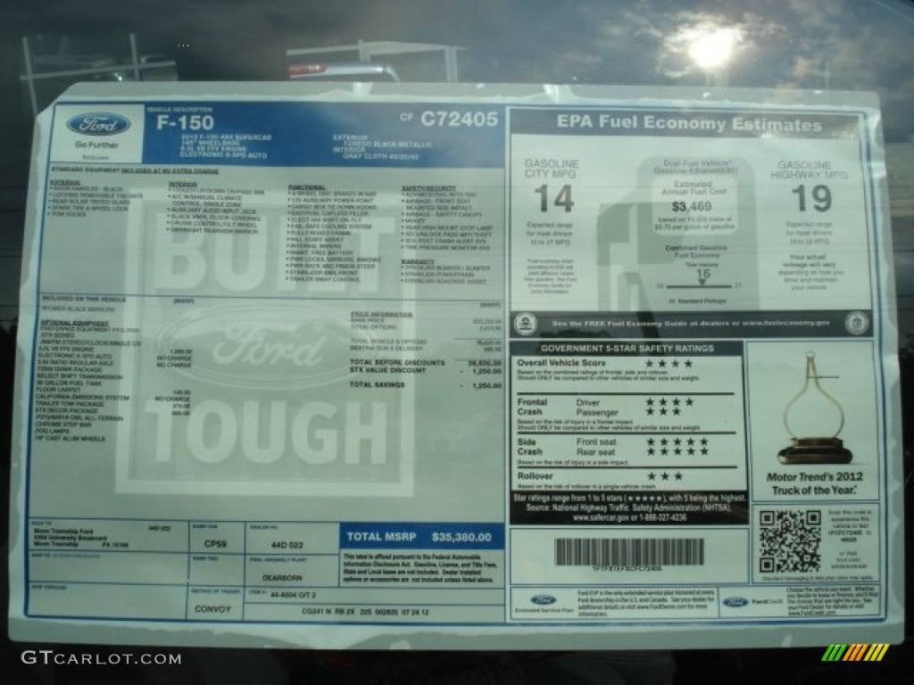 2012 Ford F150 STX SuperCab 4x4 Window Sticker Photo #70469056