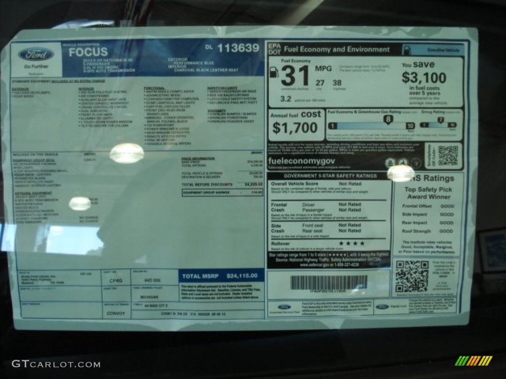 2013 Ford Focus SE Hatchback Window Sticker Photo #70469296