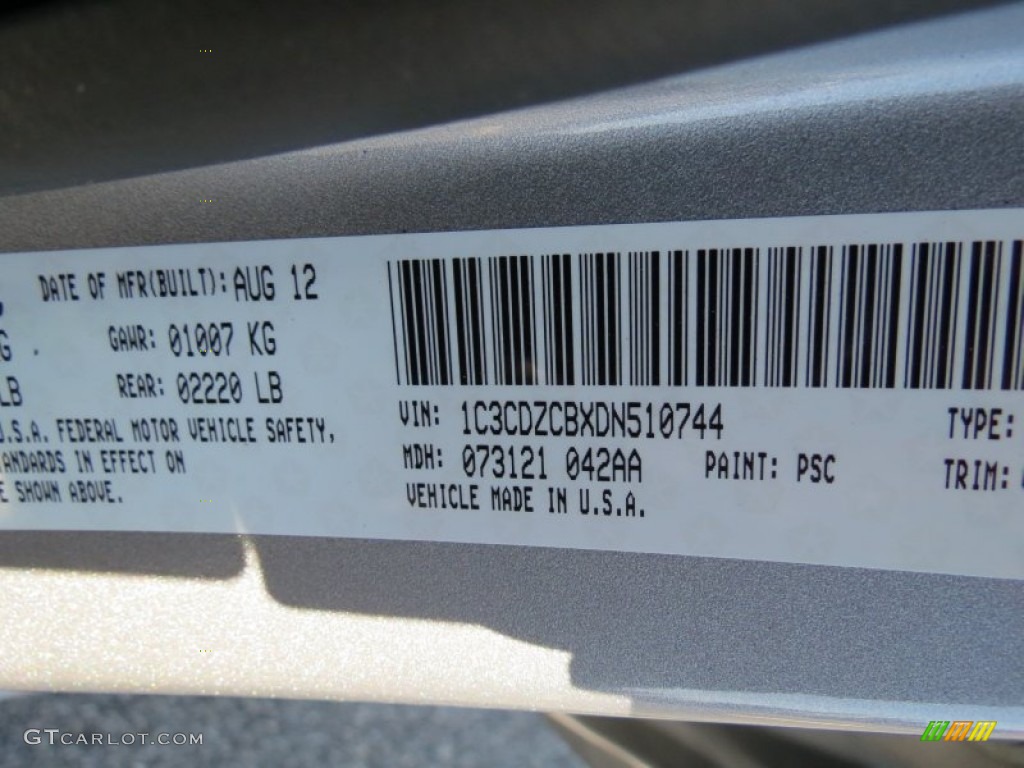 2013 Avenger Color Code PSC for Billet Silver Metallic Photo #70483574