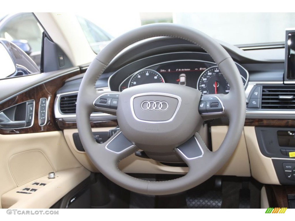 2013 Audi A7 3.0T quattro Premium Plus Velvet Beige Steering Wheel Photo #70493957