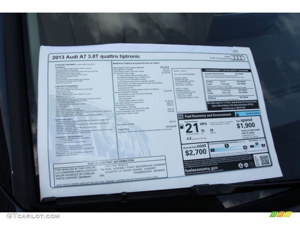 2013 Audi A7 3.0T quattro Premium Plus Window Sticker Photo #70494074