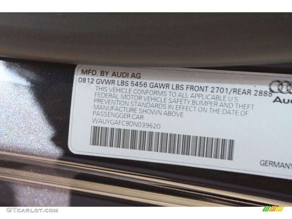 2013 Audi A7 3.0T quattro Premium Plus Info Tag Photo #70494083