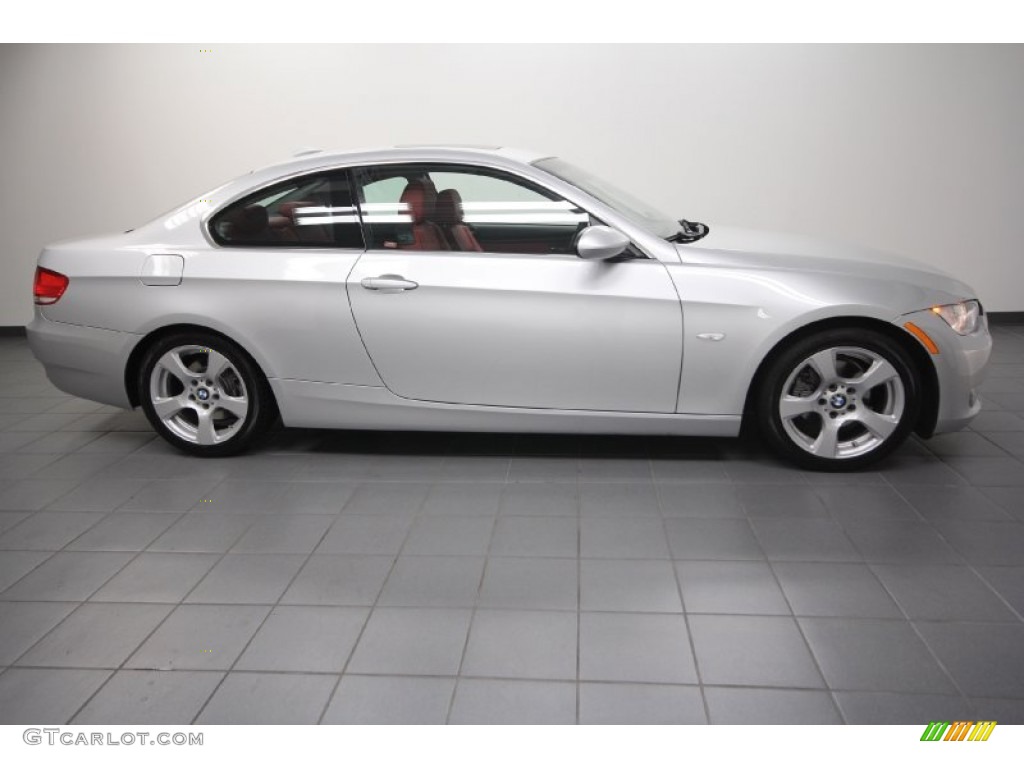 2007 3 Series 328i Coupe - Titanium Silver Metallic / Coral Red/Black photo #7