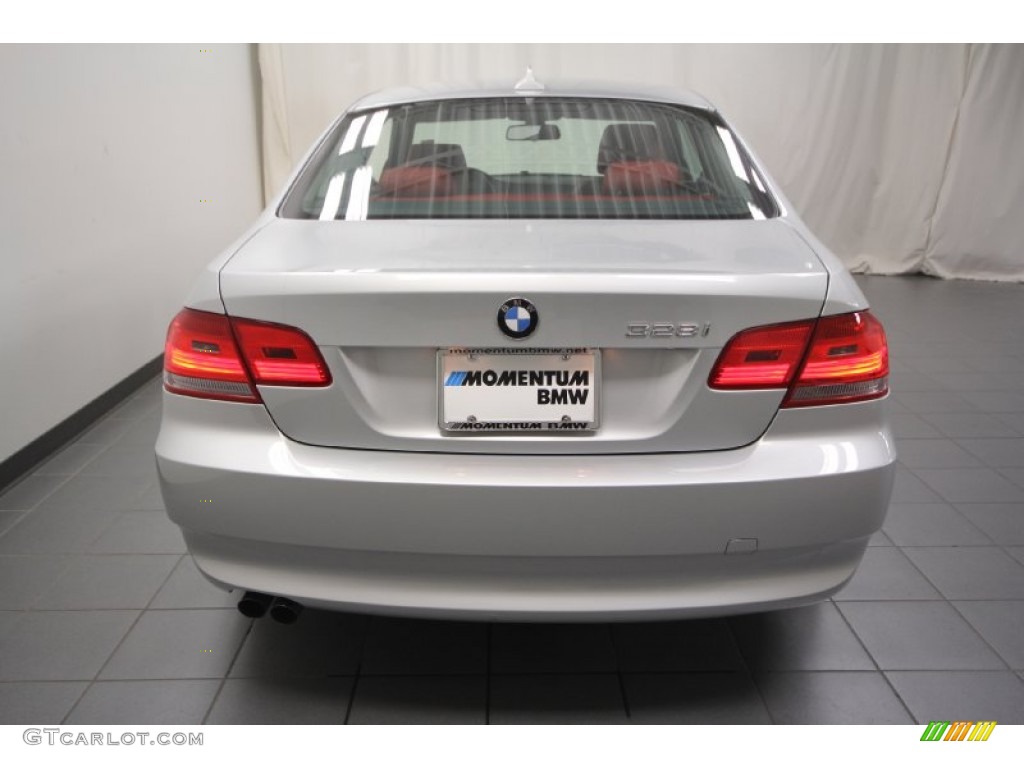 2007 3 Series 328i Coupe - Titanium Silver Metallic / Coral Red/Black photo #11