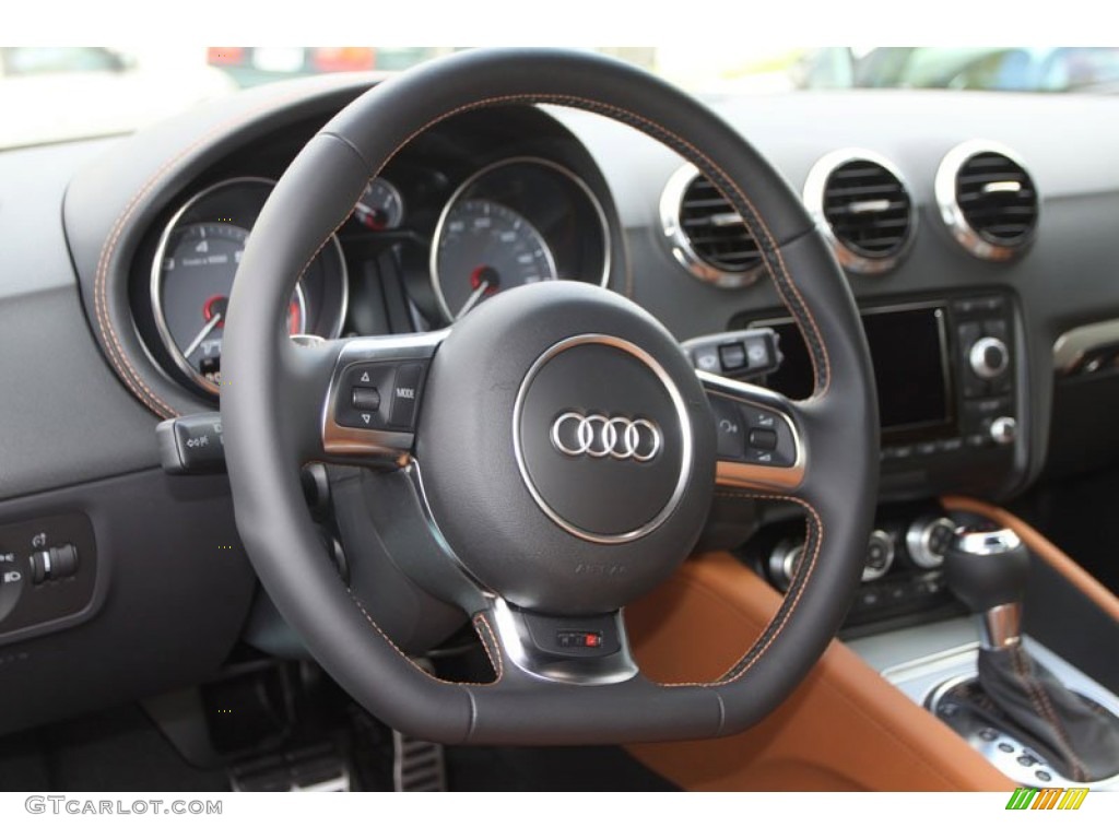 2013 Audi TT S 2.0T quattro Coupe Madras Brown Baseball Optic Leather Steering Wheel Photo #70495403