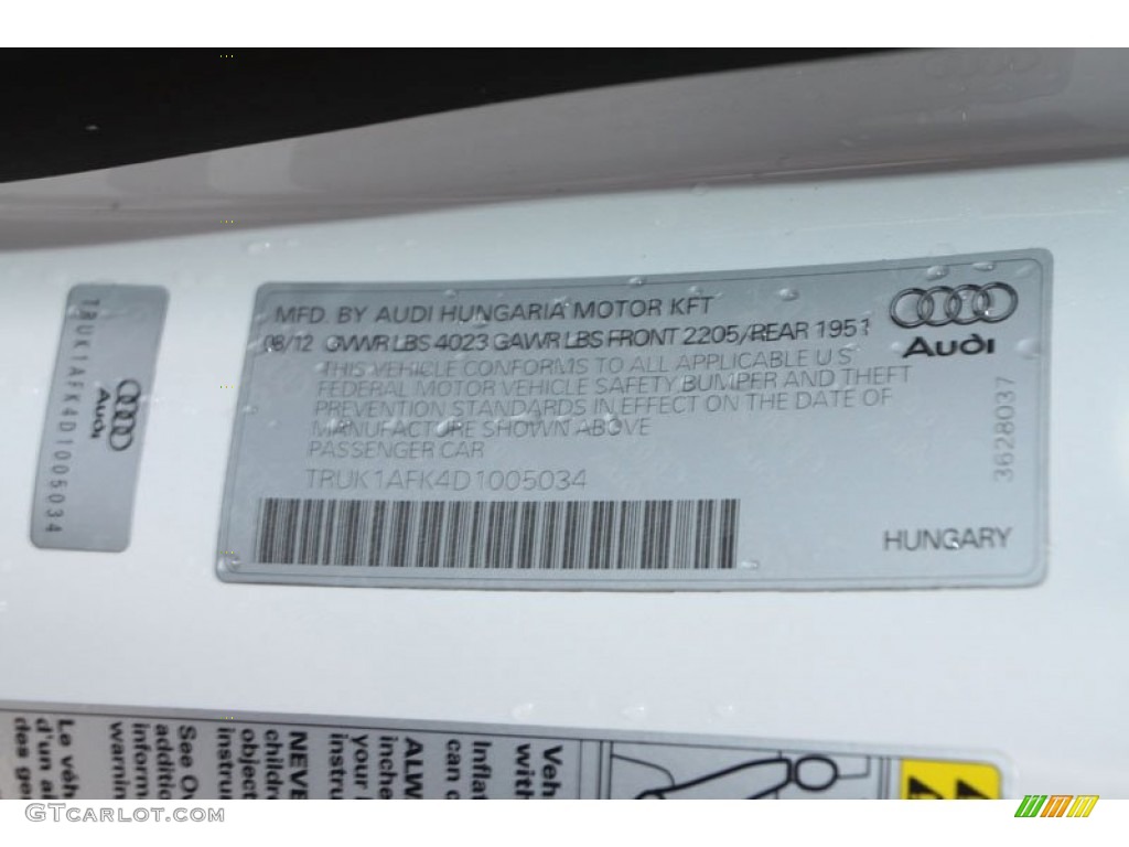 2013 Audi TT S 2.0T quattro Coupe Info Tag Photo #70495538