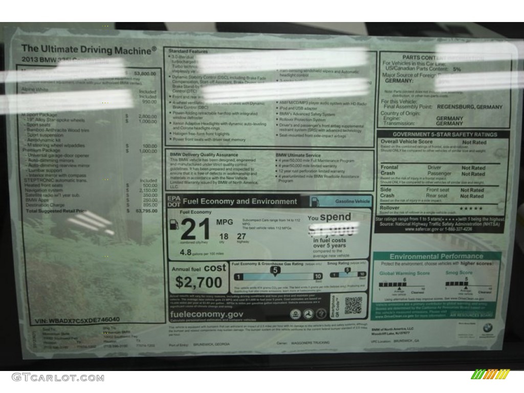 2013 BMW 3 Series 335i Convertible Window Sticker Photo #70498448