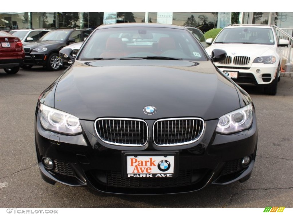 2012 3 Series 335i xDrive Coupe - Black Sapphire Metallic / Coral Red/Black photo #2