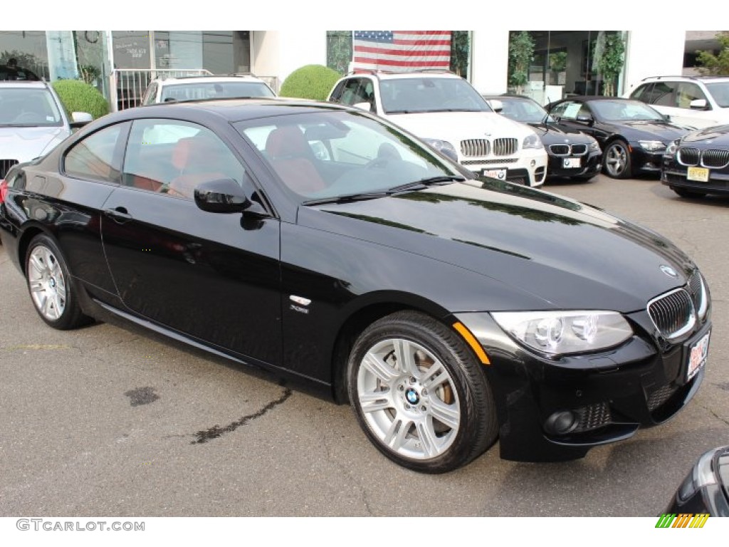 2012 3 Series 335i xDrive Coupe - Black Sapphire Metallic / Coral Red/Black photo #3