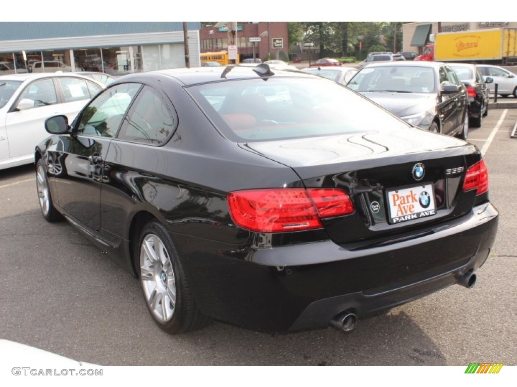 2012 3 Series 335i xDrive Coupe - Black Sapphire Metallic / Coral Red/Black photo #7