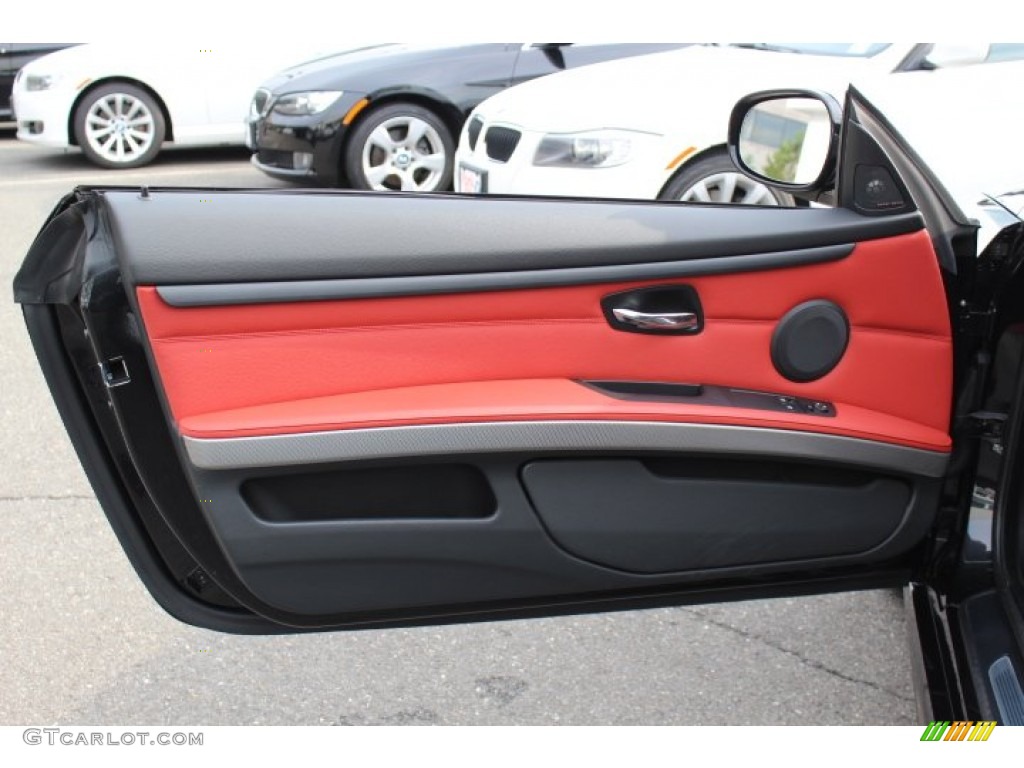 2012 BMW 3 Series 335i xDrive Coupe Coral Red/Black Door Panel Photo #70502228