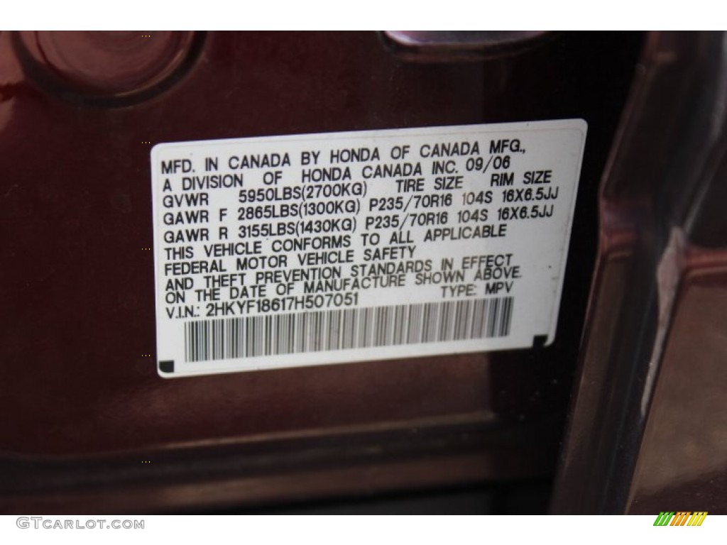 2007 Pilot EX-L 4WD - Dark Cherry Pearl / Saddle photo #30