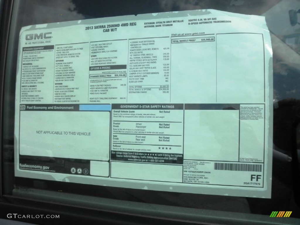 2013 GMC Sierra 2500HD Regular Cab 4x4 Window Sticker Photo #70509575