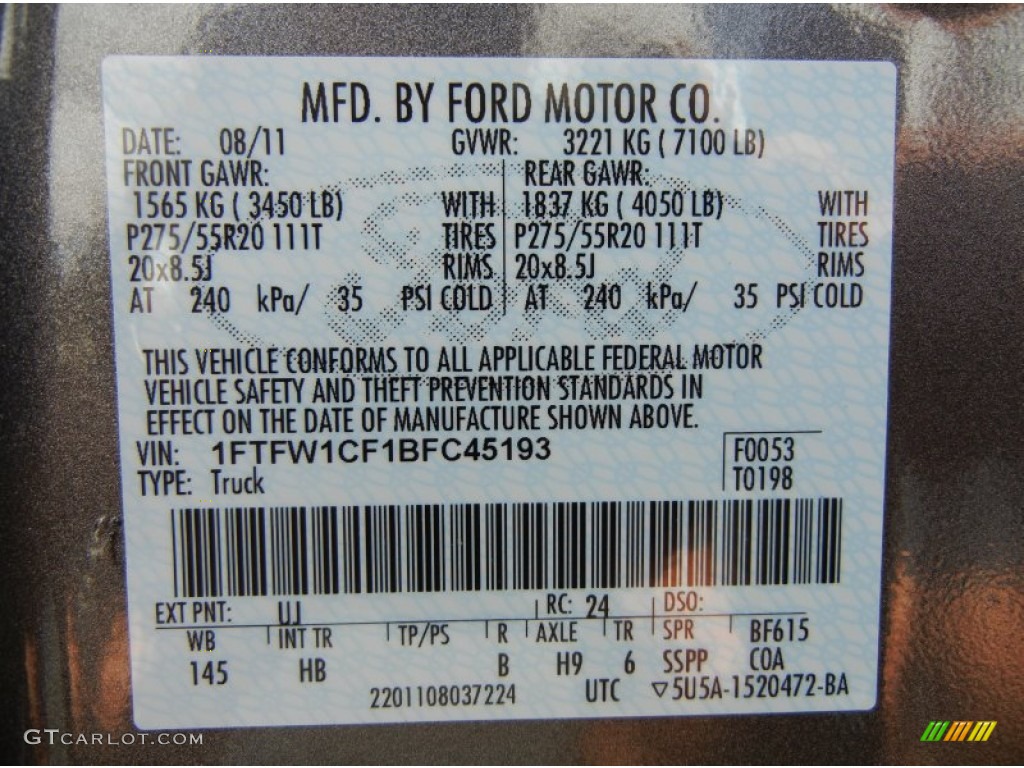 2011 F150 Color Code UJ for Sterling Grey Metallic Photo #70514340
