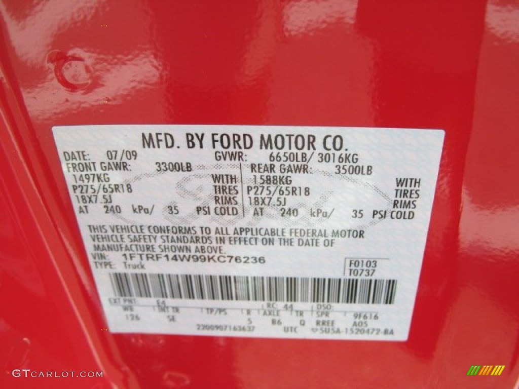 2009 Ford F150 STX Regular Cab 4x4 Color Code Photos
