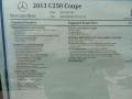 2013 Mercedes-Benz C 250 Coupe Window Sticker