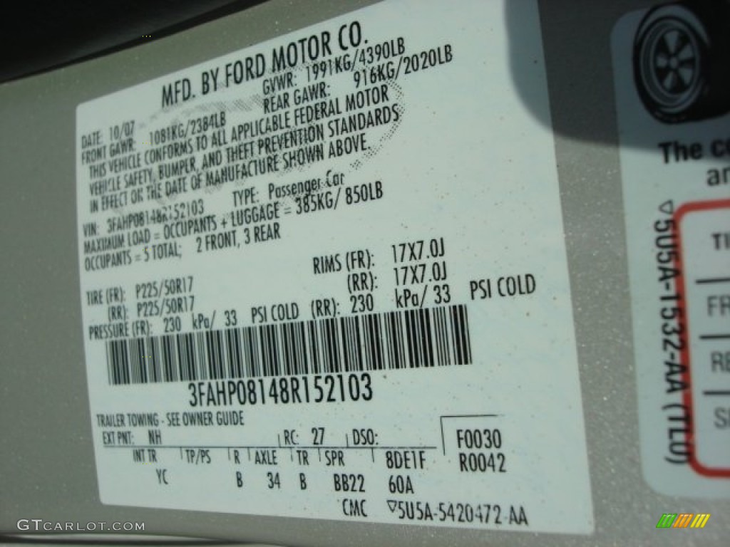 2008 Ford Fusion SEL V6 Color Code Photos