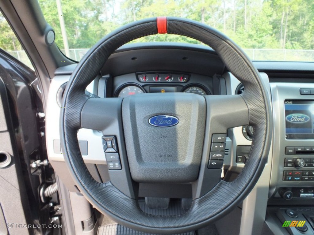 2012 Ford F150 SVT Raptor SuperCrew 4x4 Raptor Black Leather/Cloth Steering Wheel Photo #70563087