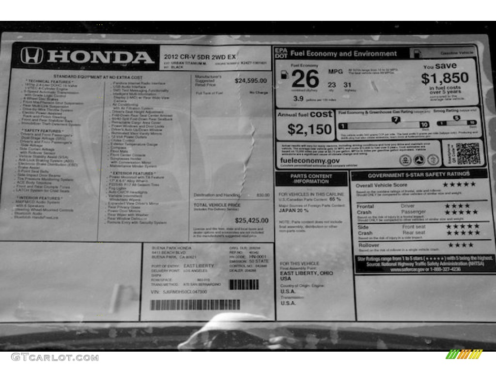 2012 CR-V EX - Urban Titanium Metallic / Black photo #21