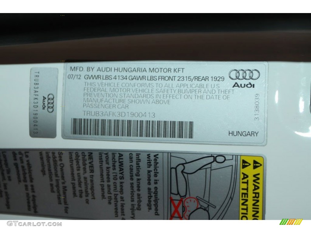 2013 Audi TT RS quattro Coupe Info Tag Photo #70578312