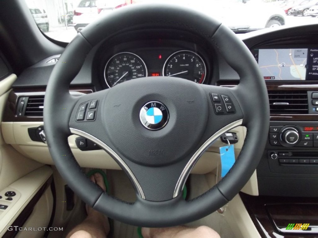 2013 BMW 3 Series 328i Convertible Venetian Beige Steering Wheel Photo #70581564