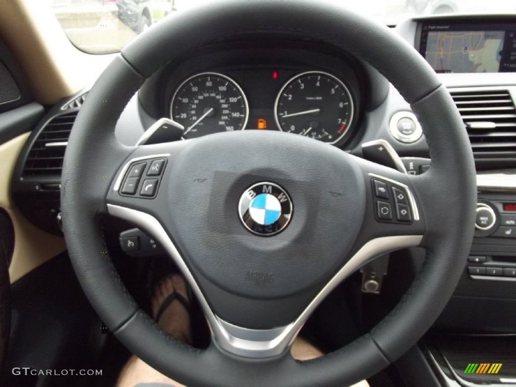 2013 BMW 1 Series 128i Coupe Savanna Beige Steering Wheel Photo #70581690