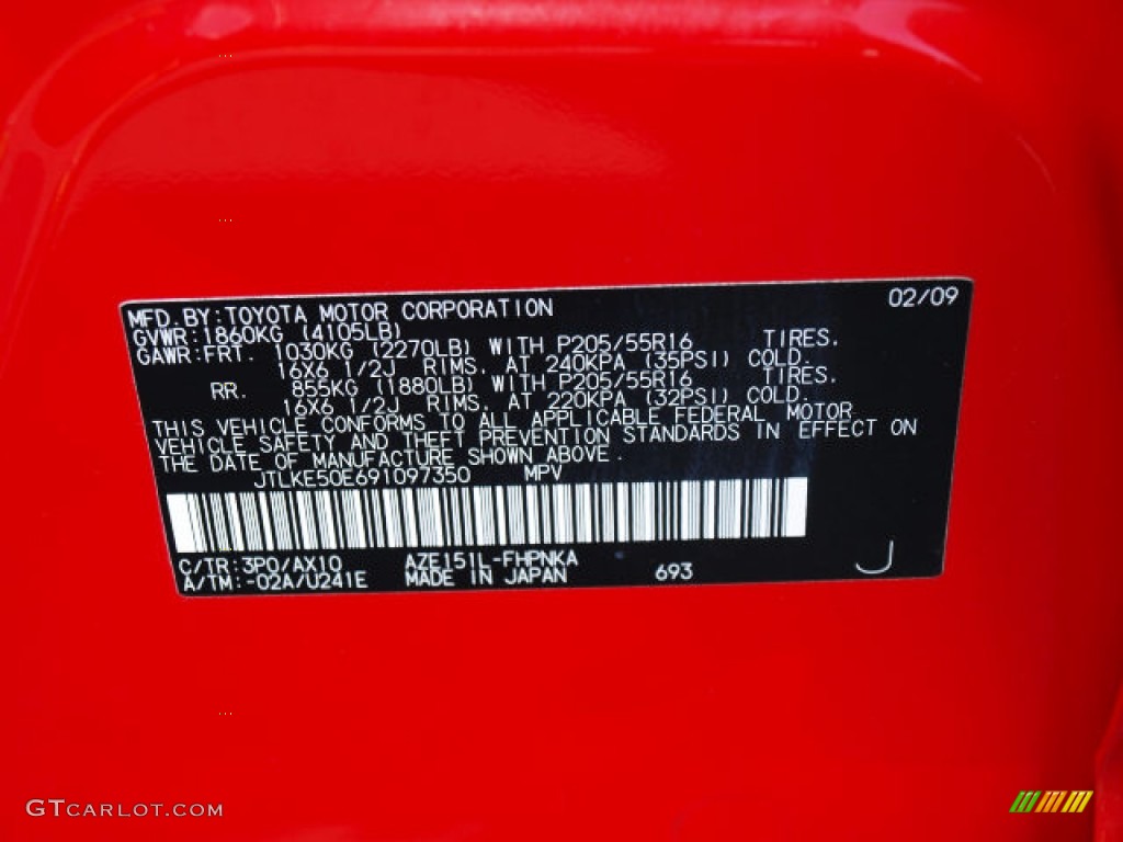 2009 xB Color Code 3P0 for Absolutely Red Photo #70588521