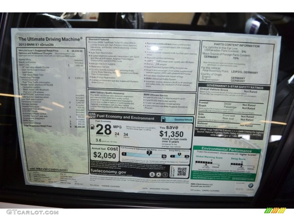 2013 BMW X1 sDrive 28i Window Sticker Photo #70589424