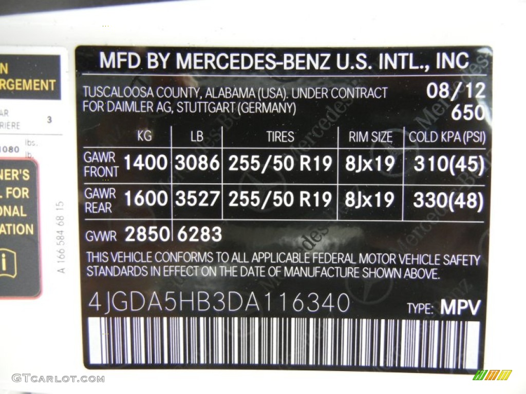 2013 ML Color Code 650 for Arctic White Photo #70589844