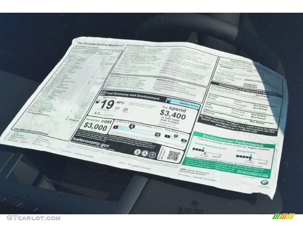 2013 BMW 7 Series 750i Sedan Window Sticker Photo #70591821