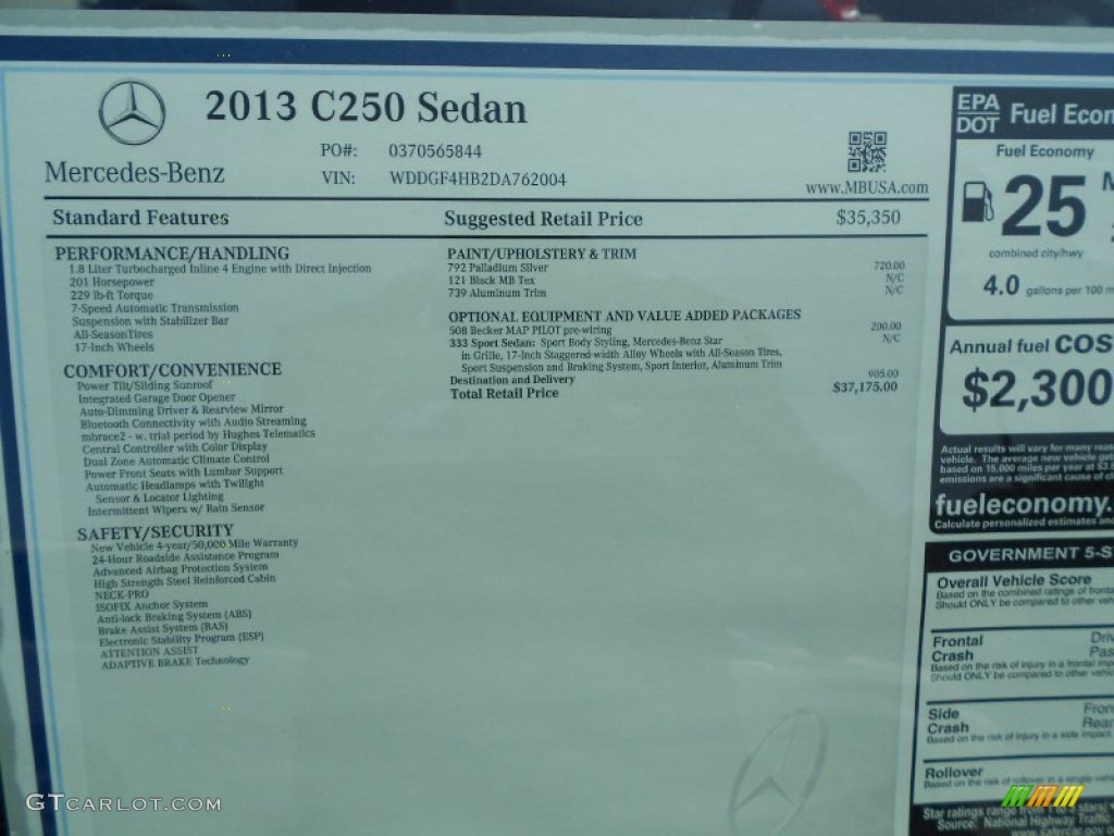 2013 Mercedes-Benz C 250 Sport Window Sticker Photo #70592946