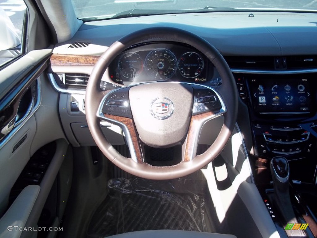 2013 Cadillac XTS Platinum AWD Very Light Platinum/Dark Urban/Cocoa Opus Full Leather Steering Wheel Photo #70608597