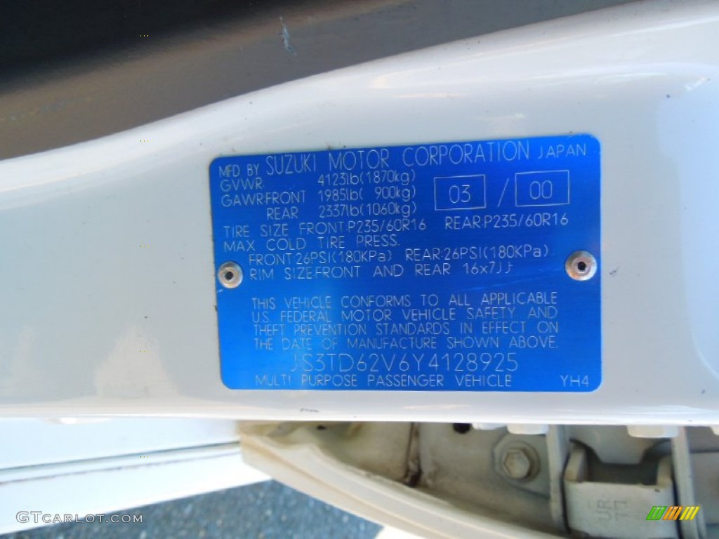 2000 Grand Vitara JLX 4x4 - Polar White / Gray photo #7