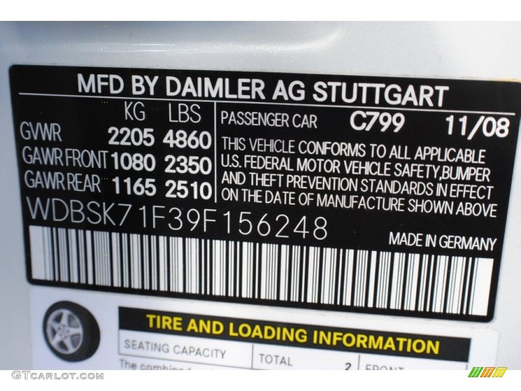 2009 SL Color Code 799 for Diamond White Metallic Photo #70627624