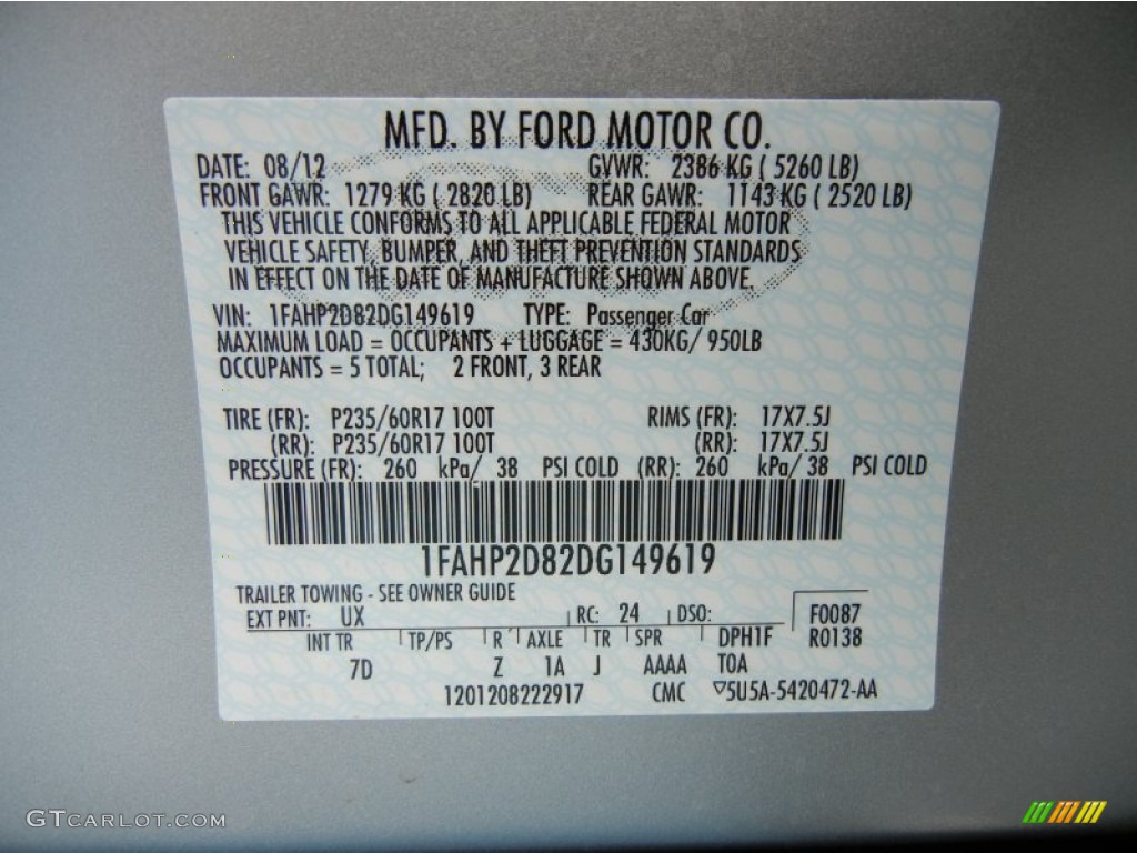 2013 Taurus Color Code UX for Ingot Silver Metallic Photo #70632004