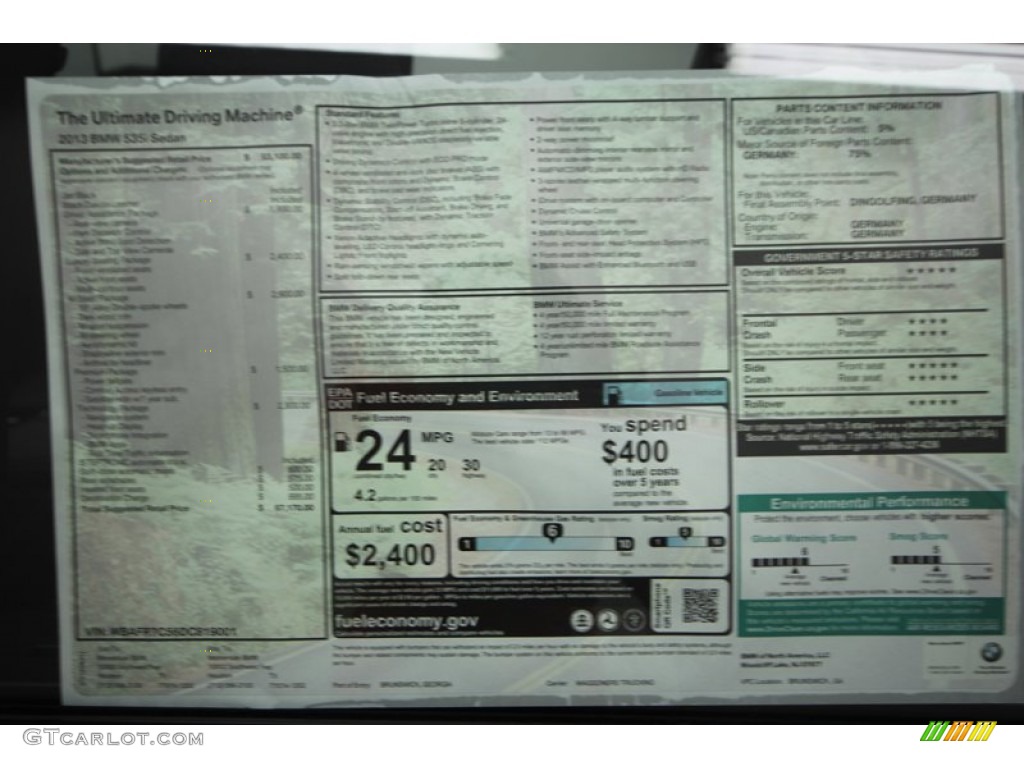 2013 BMW 5 Series 535i Sedan Window Sticker Photo #70634866