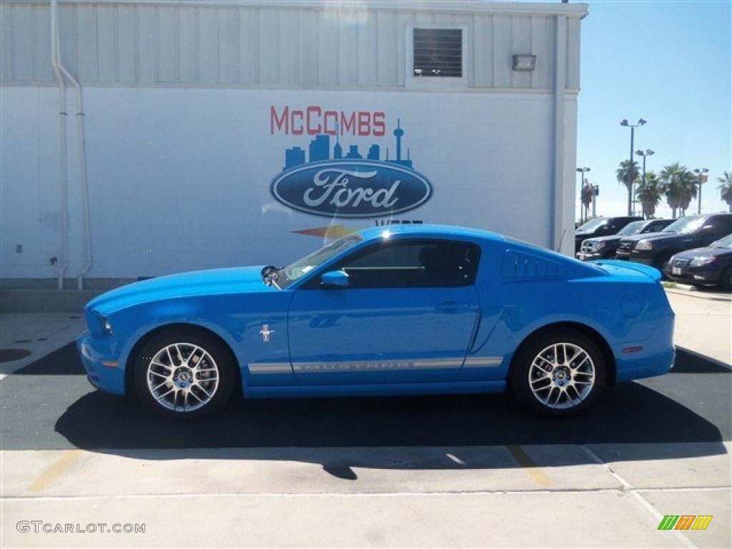 2013 Mustang V6 Premium Coupe - Grabber Blue / Charcoal Black photo #2