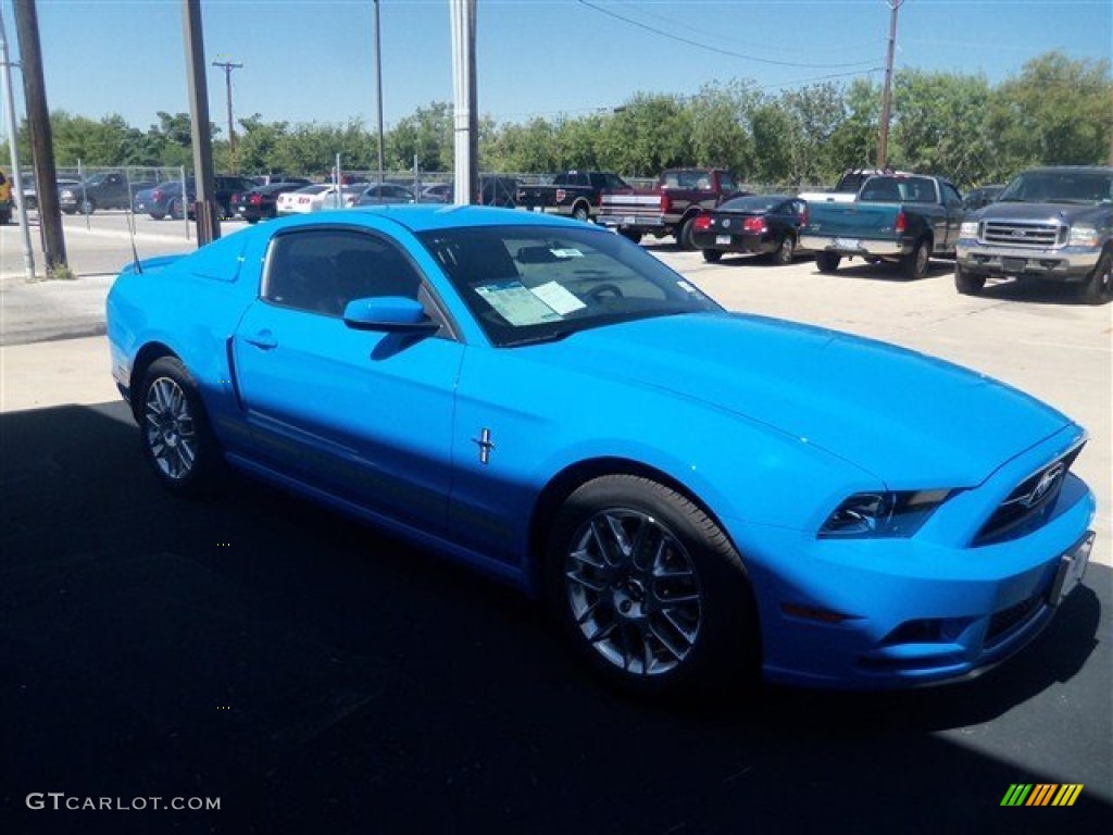 2013 Mustang V6 Premium Coupe - Grabber Blue / Charcoal Black photo #8