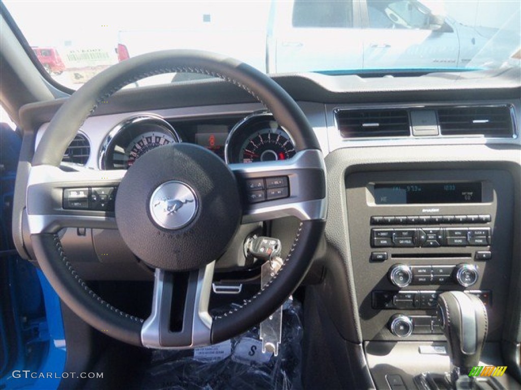 2013 Mustang V6 Premium Coupe - Grabber Blue / Charcoal Black photo #16