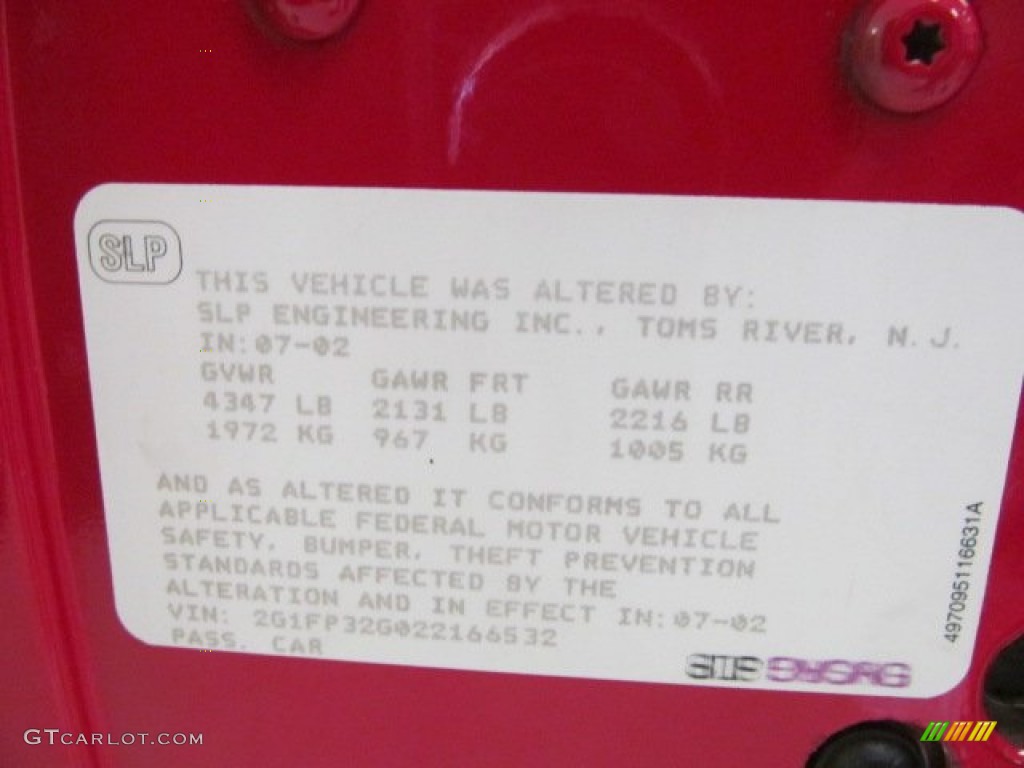 2002 Chevrolet Camaro Z28 SS 35th Anniversary Edition Convertible Info Tag Photo #70649320