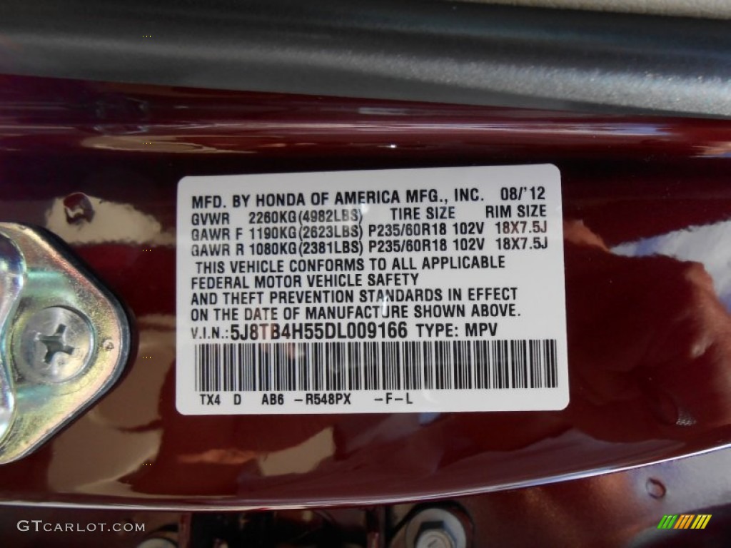 2013 RDX Color Code R548PX for Basque Red Pearl II Photo #70660897