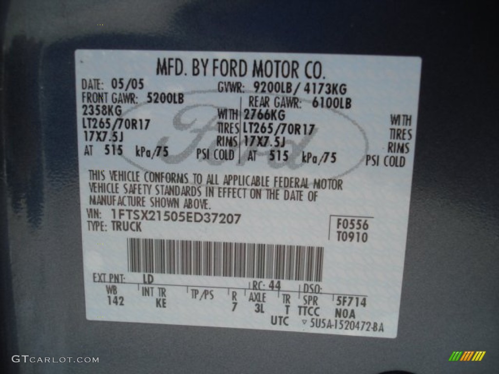 2005 F250 Super Duty Color Code LD for Medium Wedgewood Blue Metallic Photo #70666069