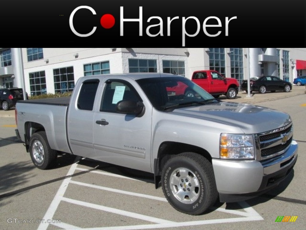 2010 Silverado 1500 LT Extended Cab 4x4 - Sheer Silver Metallic / Ebony photo #1