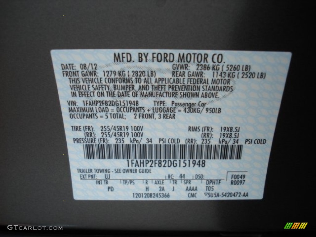 2013 Taurus Color Code UJ for Sterling Gray Metallic Photo #70670389