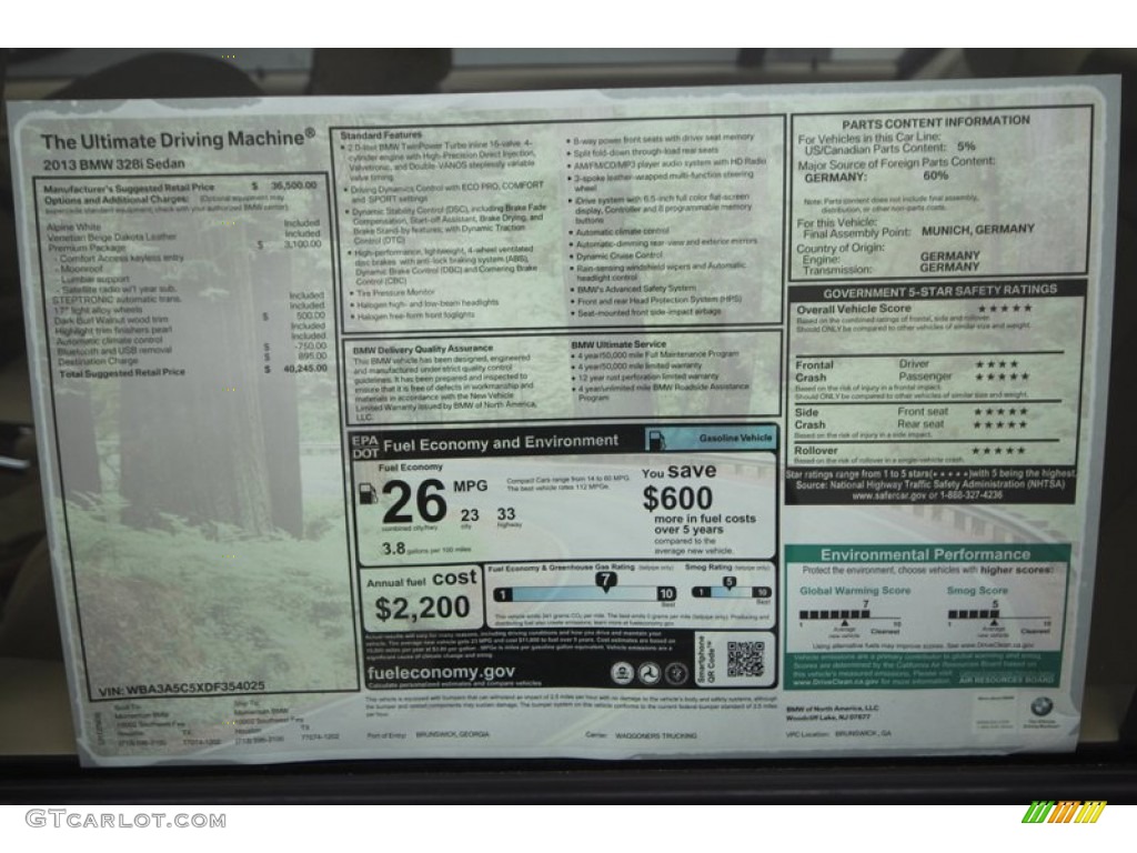 2013 3 Series 328i Sedan - Alpine White / Venetian Beige photo #28